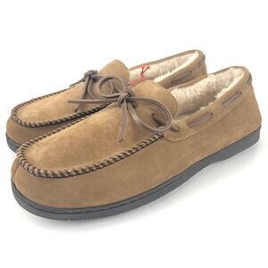 Dearfoams Genuine Suede Moc Slippers Men's Size 12 Chestnut Tan Moccasins NIB